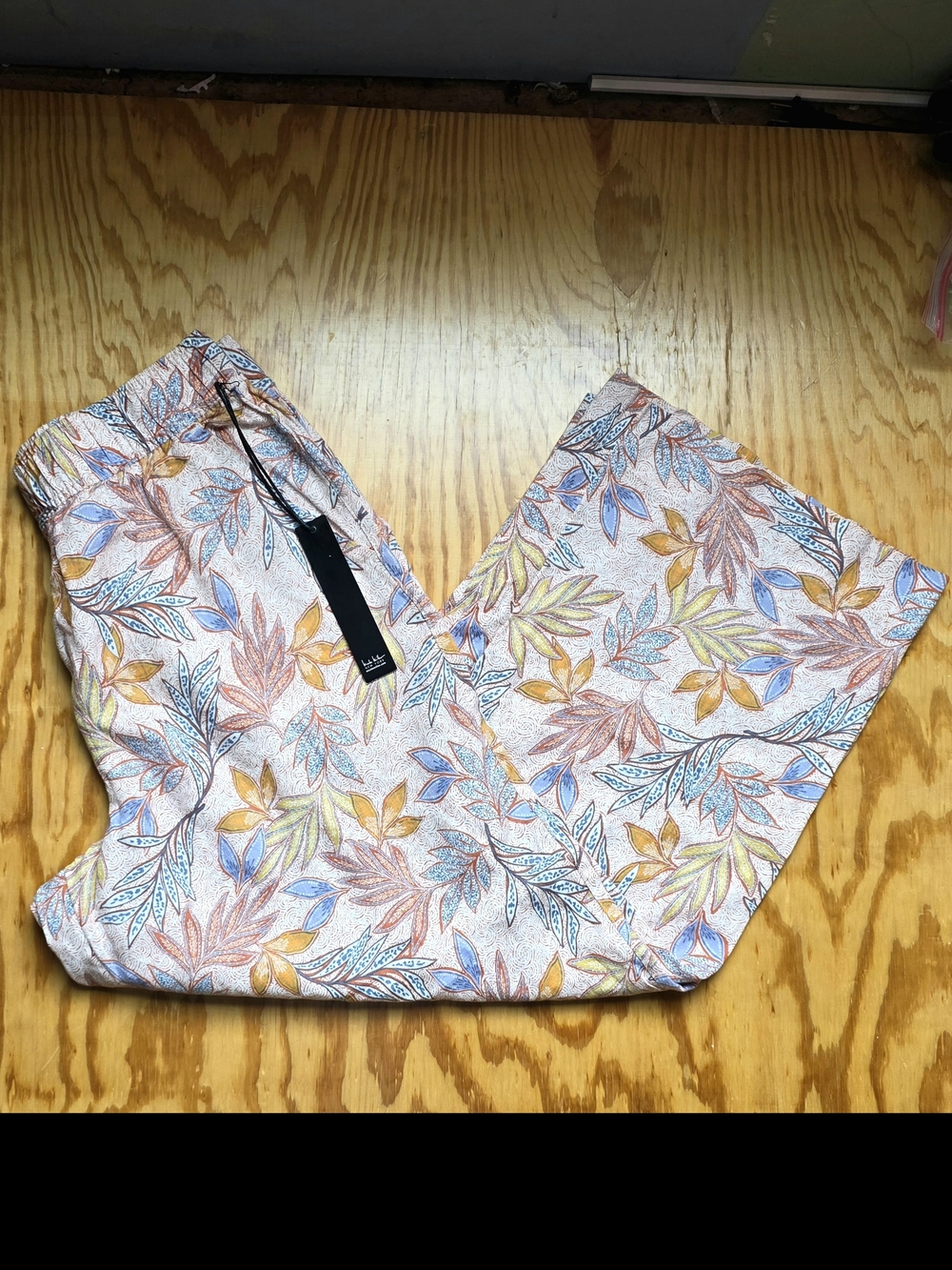 Nicole Miller New York Linen Wide Leg Crop Pants Womens Size Medium Tropical